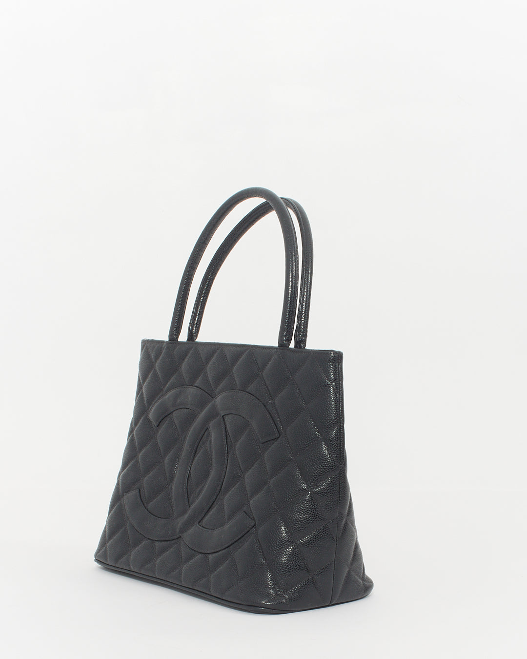 Chanel Black Caviar Leather Medallion Top Handle Bag