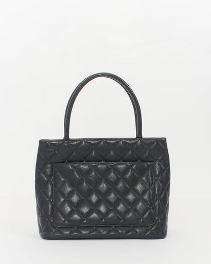 Chanel Black Caviar Leather Medallion Top Handle Bag