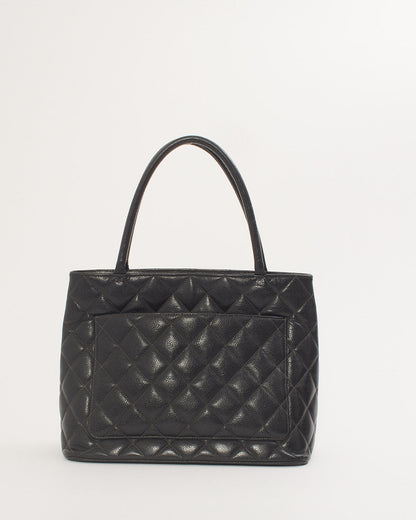 Chanel Black Caviar Leather Medallion Top Handle Tote GHW