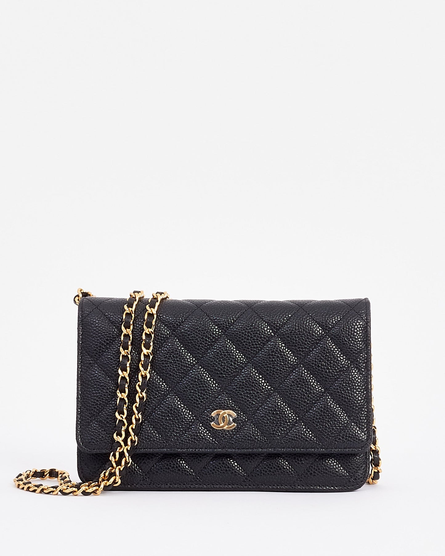 Chanel WOC Caviar Leather Black Gold Chain Crossbody