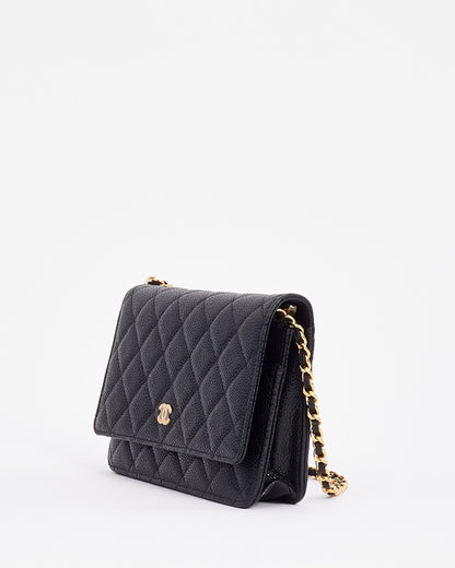 Chanel WOC Caviar Leather Black Gold Chain Crossbody