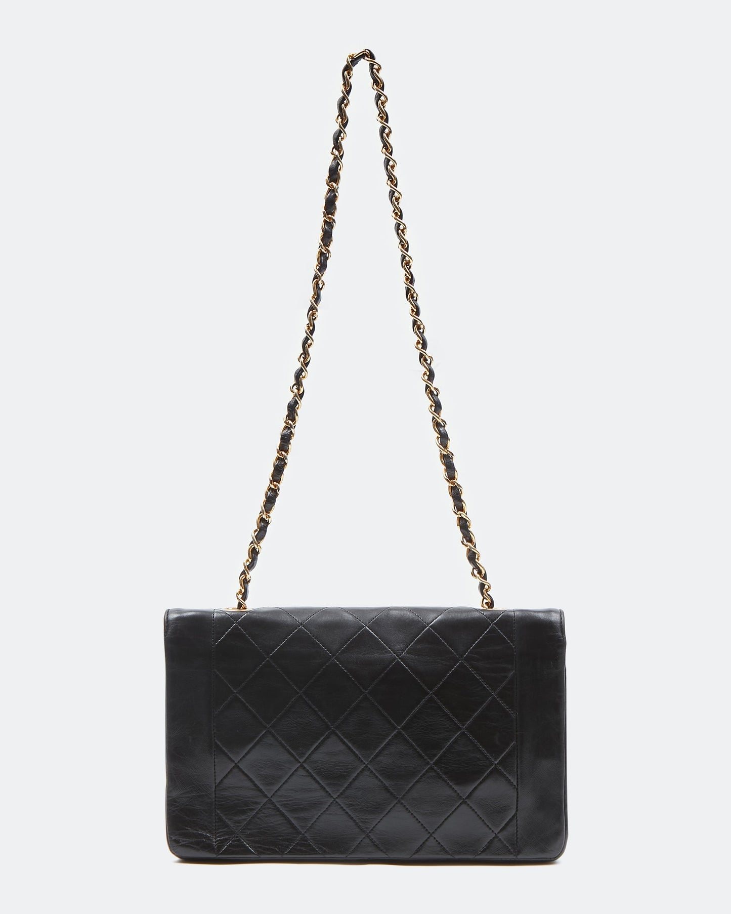 Chanel Black Lambskin Leather Quilted 24K Gold Diana Flap Bag