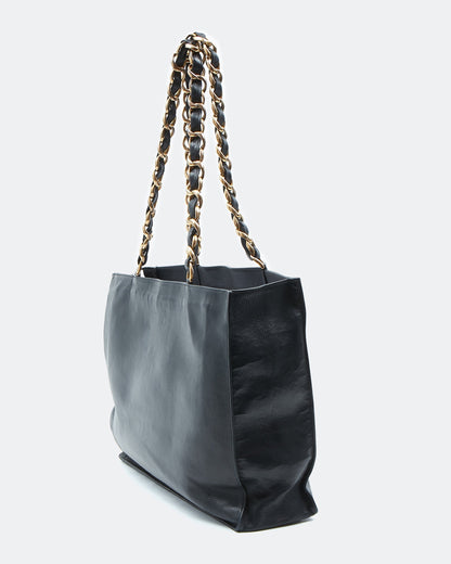 Chanel Black Lambskin 24K Gold Chain Interlocking CC Tote Bag