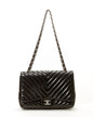 Chanel Black Patent Leather Chevron Jumbo Single Flap Bag