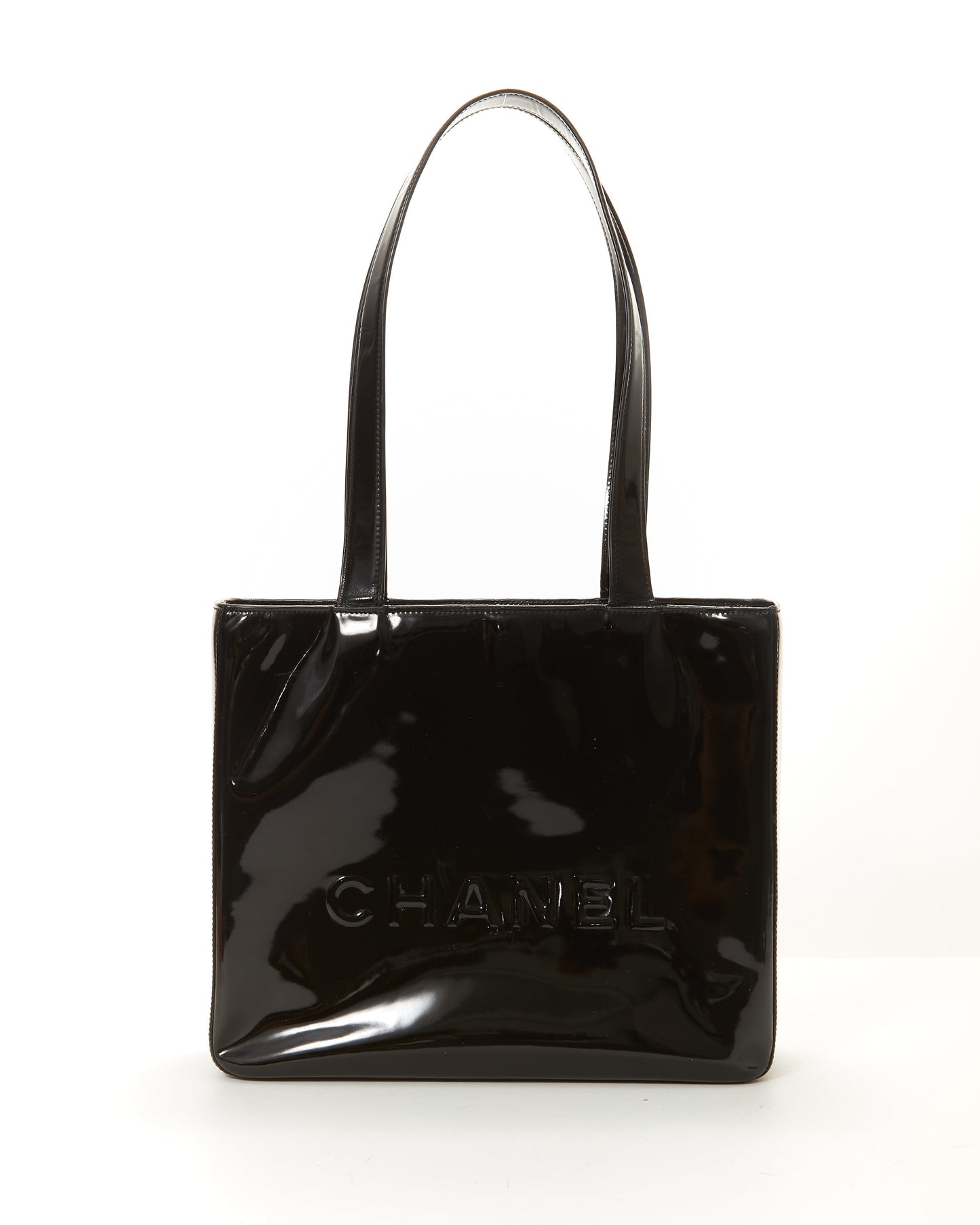 Chanel Black Patent Logo Small Square Shoulder Bag