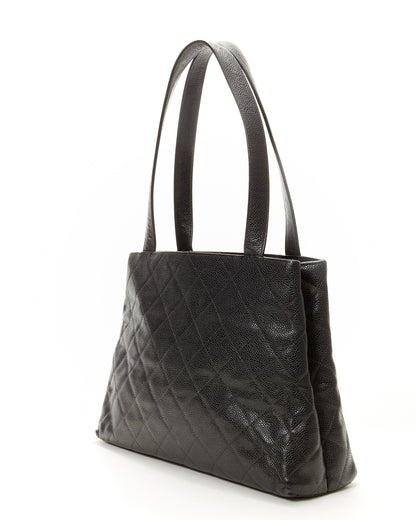 Chanel Black Caviar Quilted Tote Bag