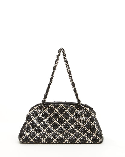 Chanel Black/White Tweed Patent Leather Bowling Shoulder Bag