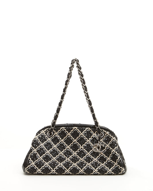 Chanel Black/White Tweed Patent Leather Bowling Shoulder Bag