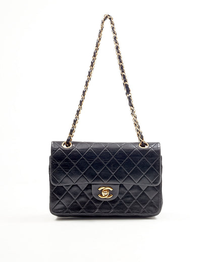 Chanel Black Lambskin 24K Gold Plated Small Classic Double Flap Bag