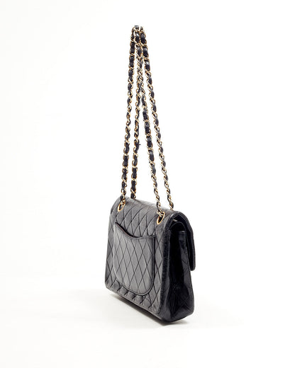 Chanel Black Lambskin 24K Gold Plated Small Classic Double Flap Bag