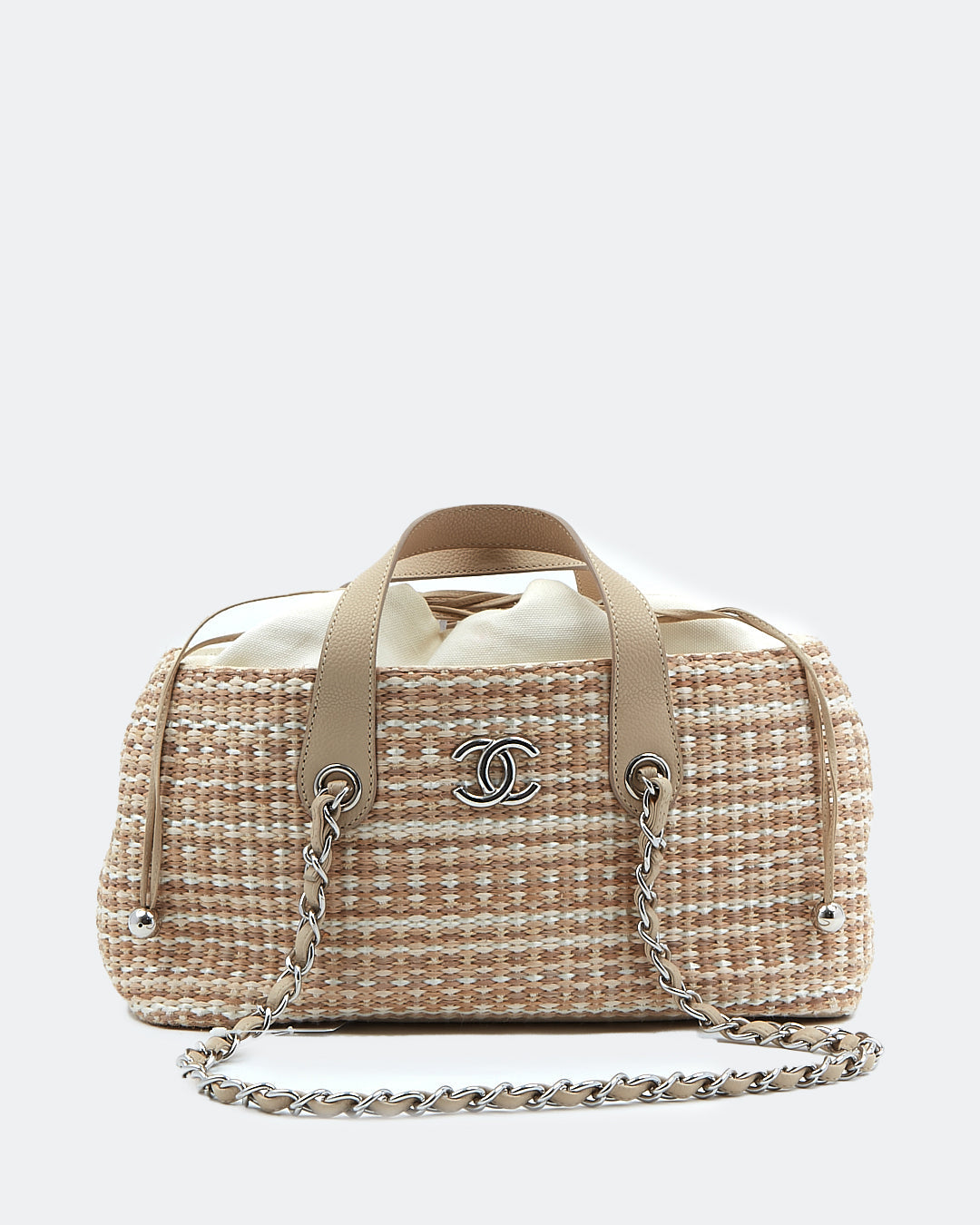 Chanel Tweed Beige Chain Shoulder Bag