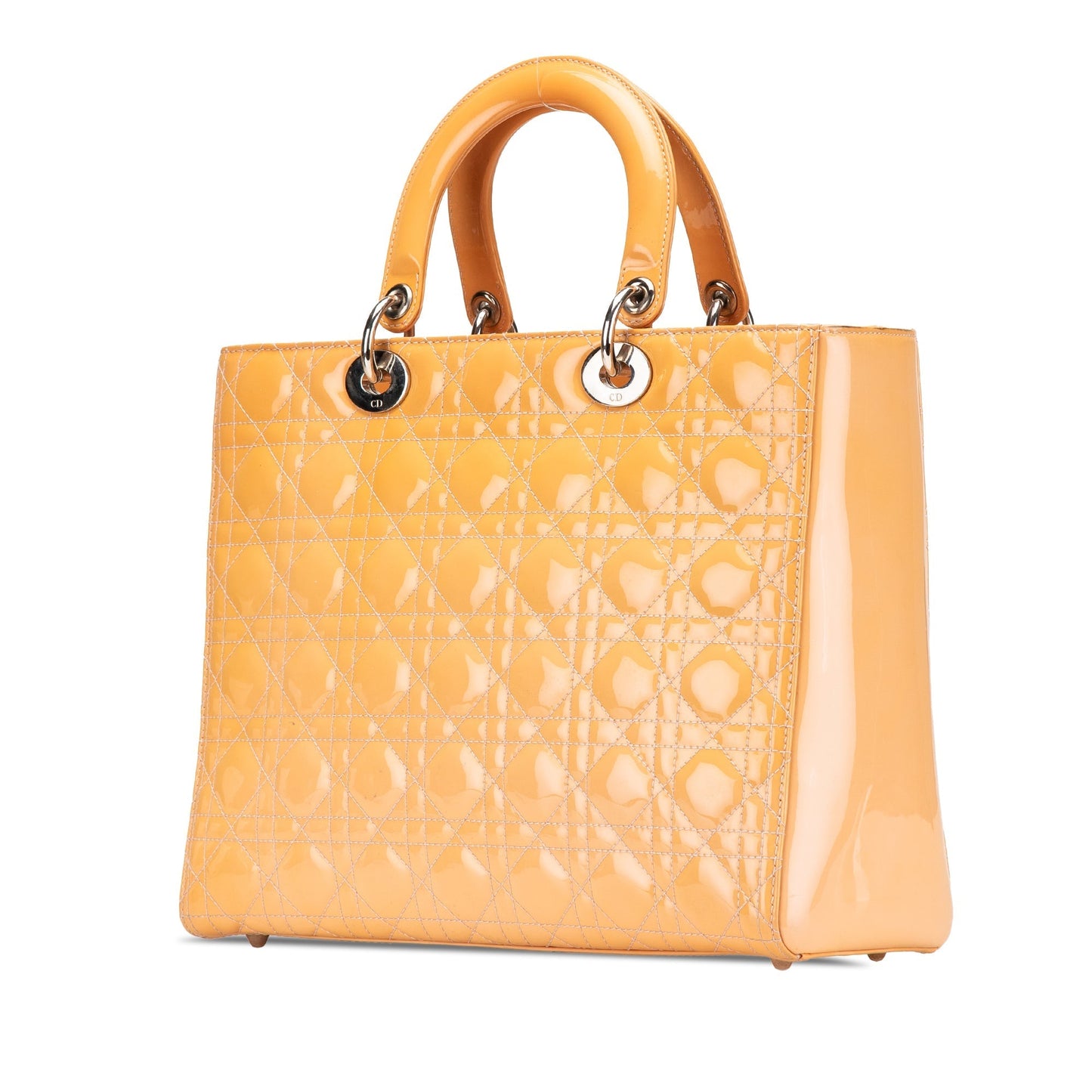 Brown Dior Large Patent Cannage Lady Dior Satchel