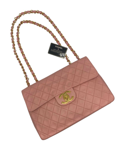Chanel 90 S Barbie Pink Lambskin Maxi 24K Gold Hardware
