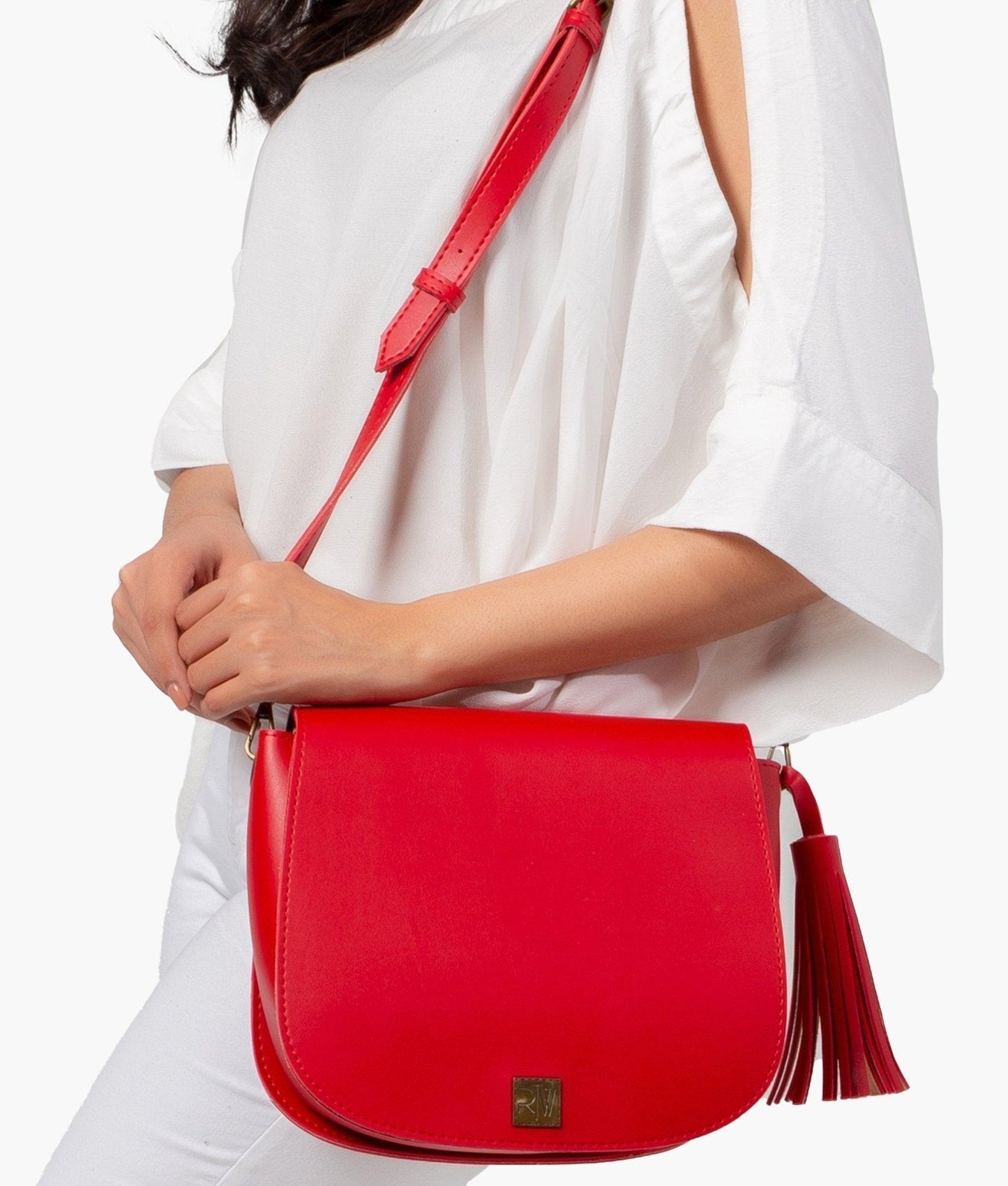 Red foldover saddle bag