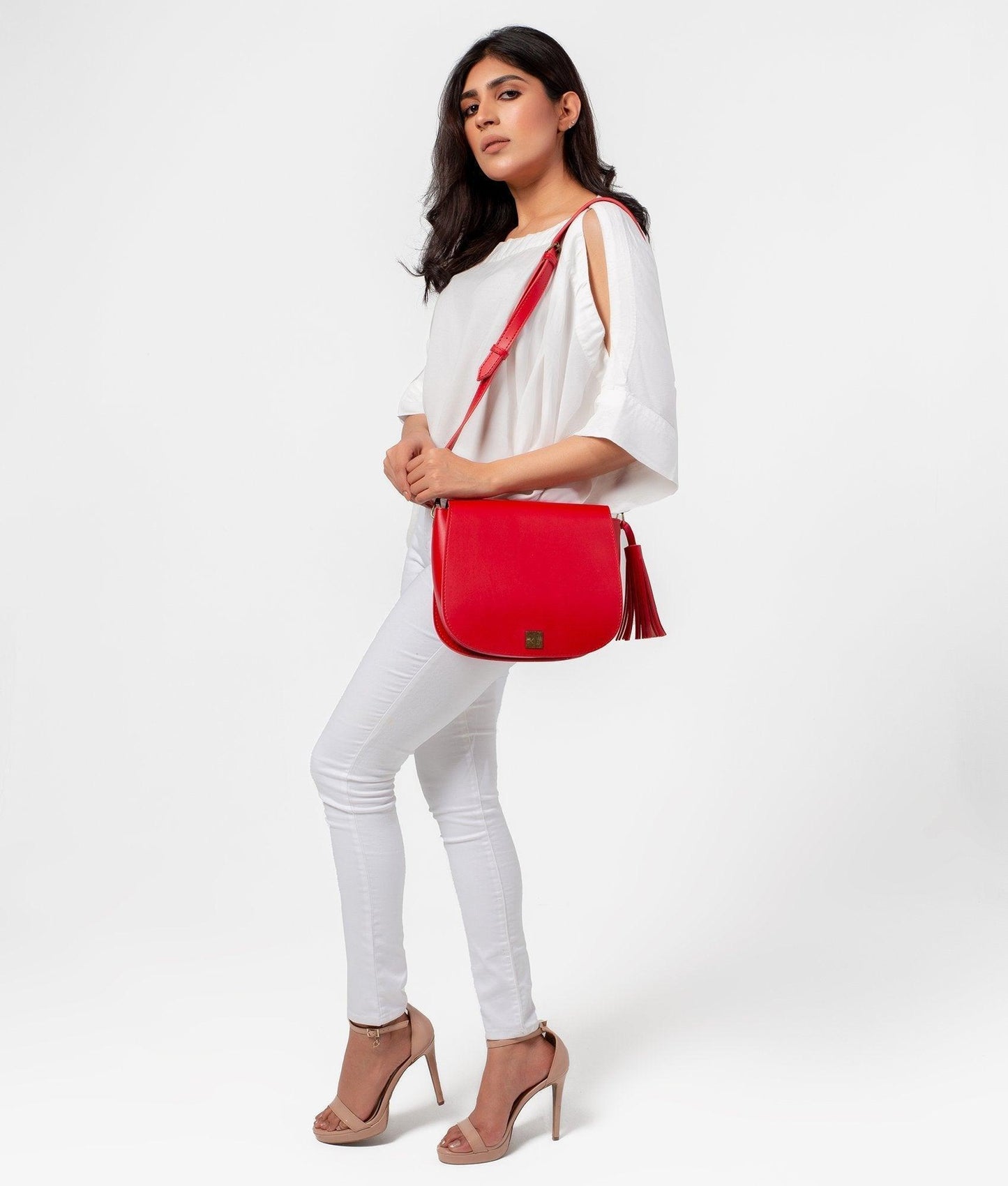 Red foldover saddle bag