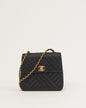 Chanel Black Satin 24K Gold Plated Square Flap Bag