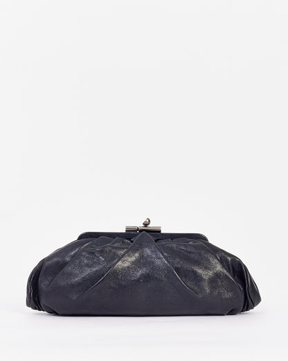 Chanel Black Leather Pouch Logo Clutch