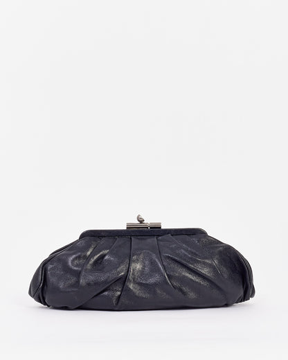 Chanel Black Leather Pouch Logo Clutch