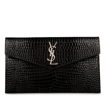 Saint Laurent Croc Embossed Uptown Clutch