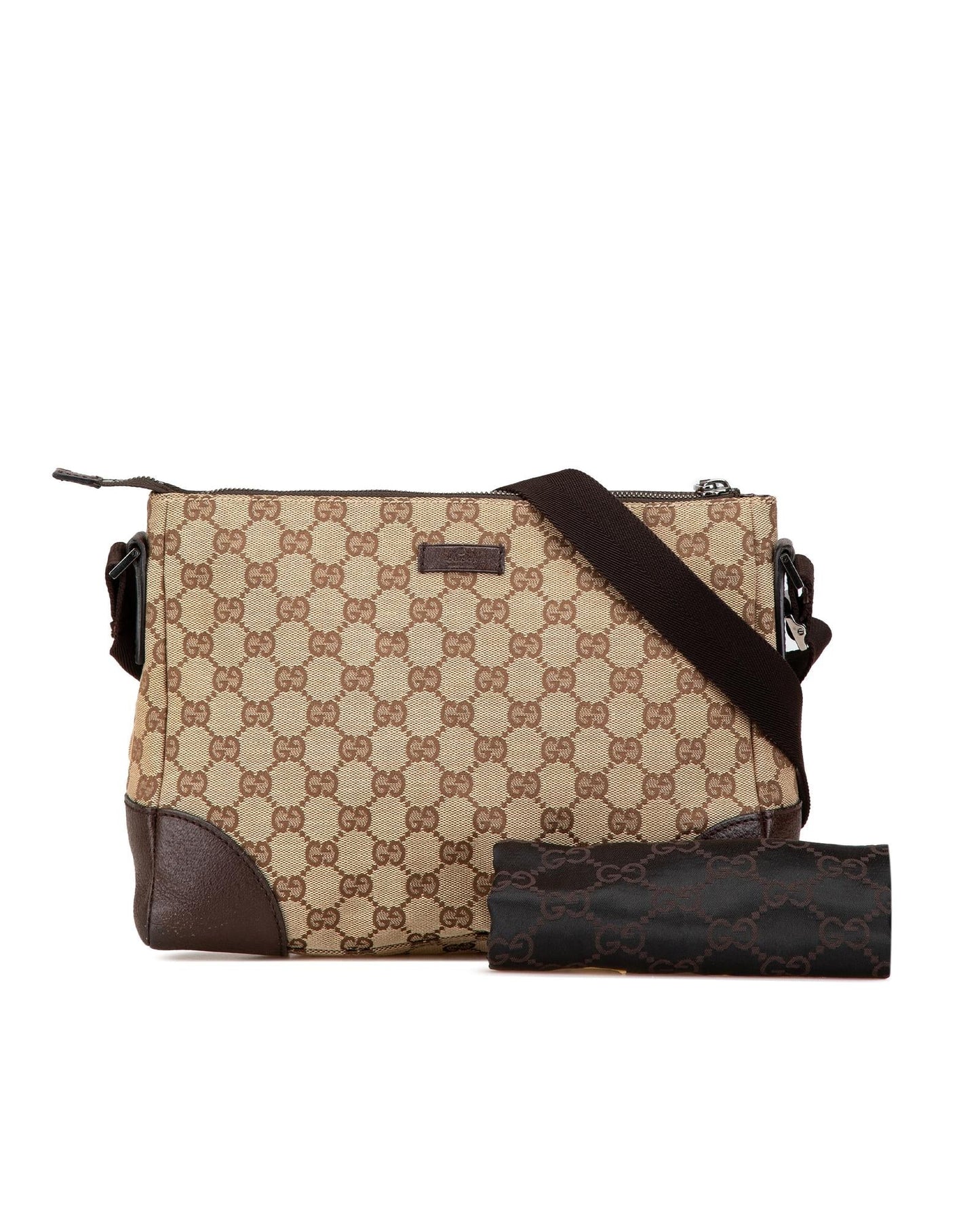 Canvas Crossbody Bag with Leather Trim and Adjustable Strap