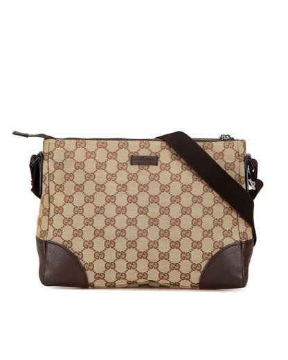 Canvas Crossbody Bag with Leather Trim and Adjustable Strap