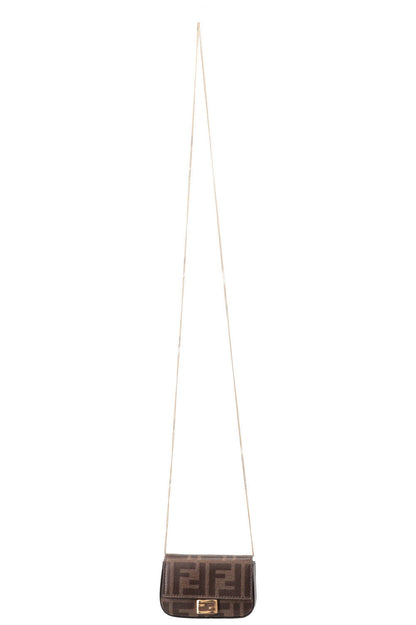 FENDI Chain Baguette Charm Bag Zucca Coated Canvas