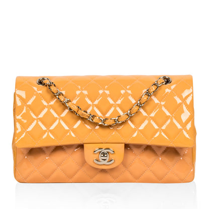 Chanel Classic Flap Patent Leather Silver Shoulder Bag