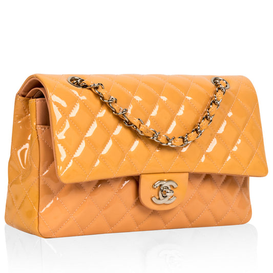 Chanel Classic Flap Patent Leather Silver Shoulder Bag