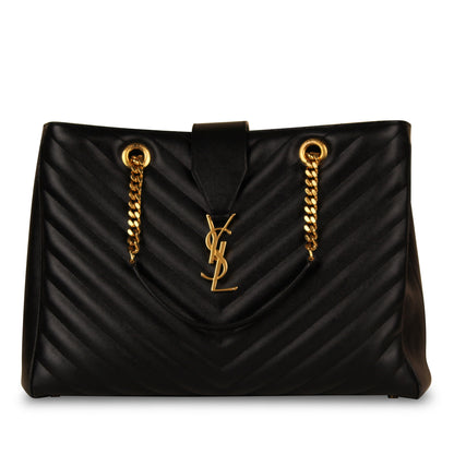 Saint Laurent Cassandre Leather Black Tote Bag