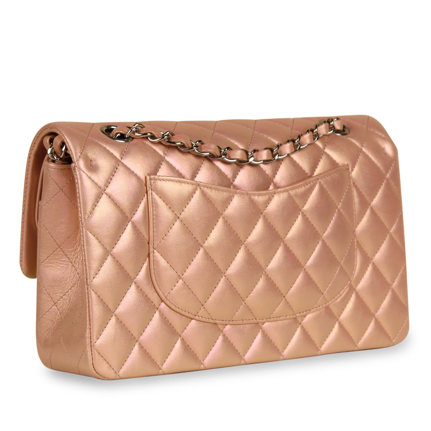 Chanel Classic Flap Lambskin Silver Shoulder Bag Style 19