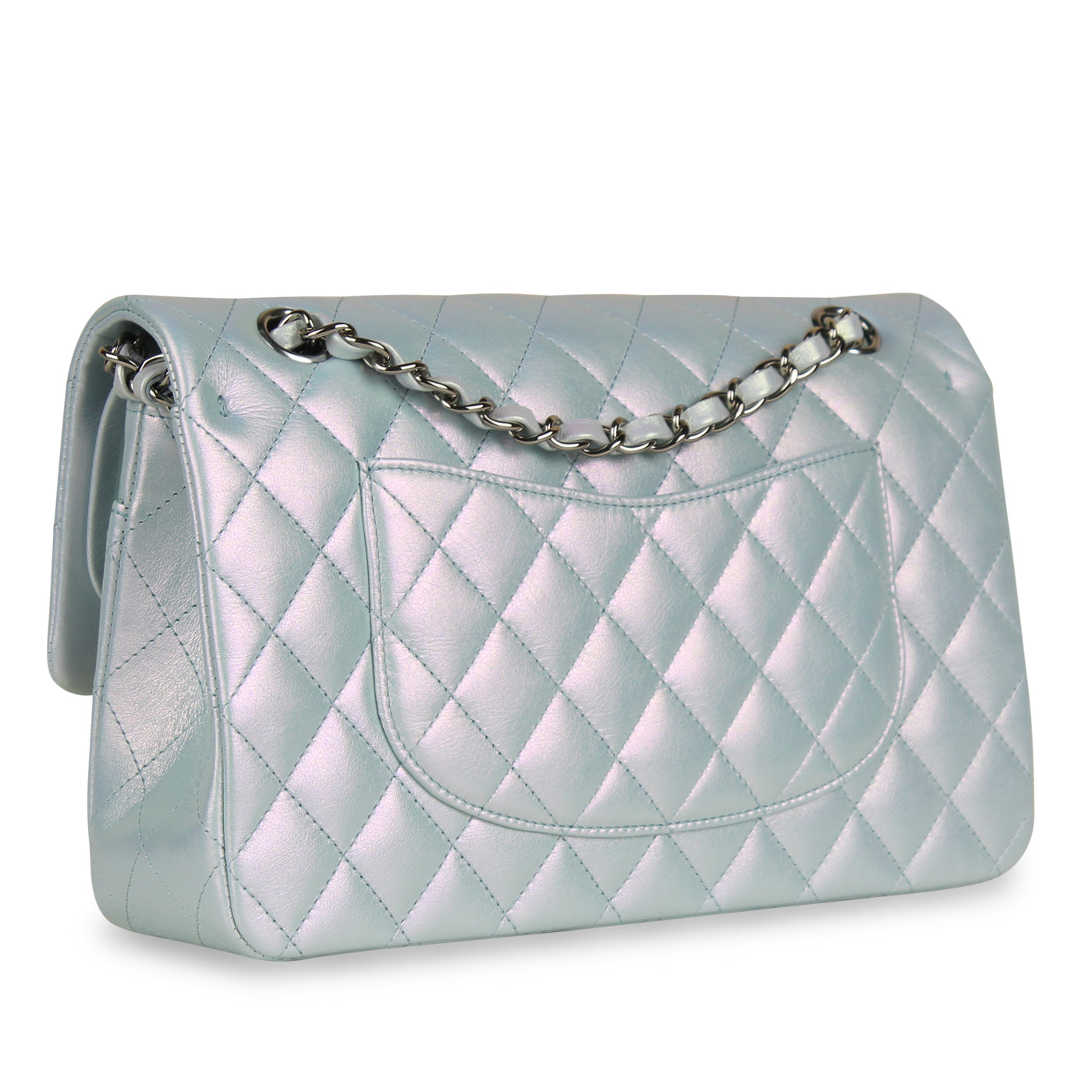 Chanel Classic Flap Lambskin Silver Shoulder Bag Style 18