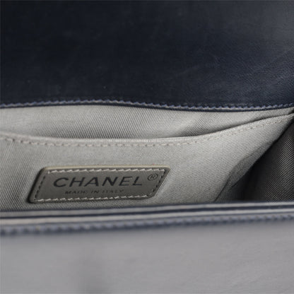 Chanel Boy Bag Leather Navy Shoulder Bag