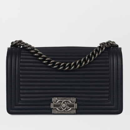Chanel Boy Bag Lambskin Navy Shoulder Bag