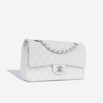 Chanel Classic Flap Lambskin Silver Shoulder Bag Style 17