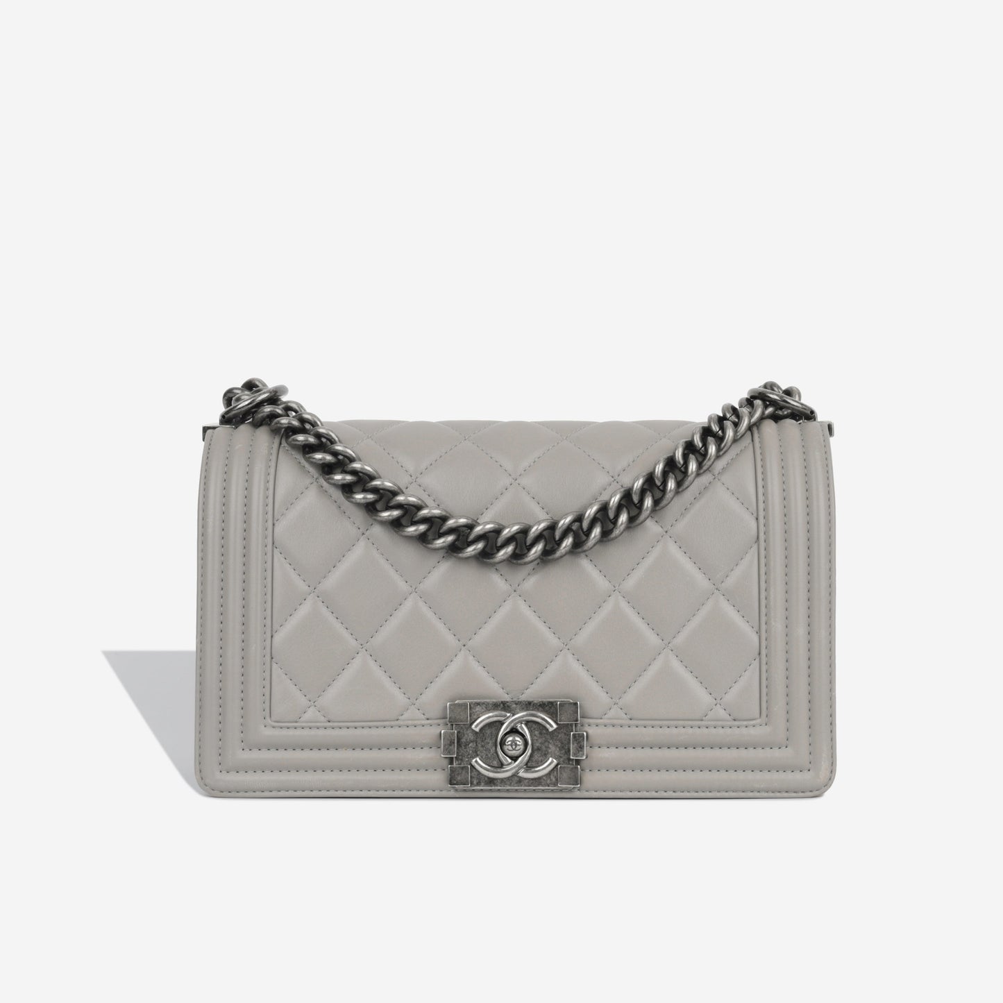 Chanel Boy Bag Lambskin Grey Shoulder Bag Lambskin