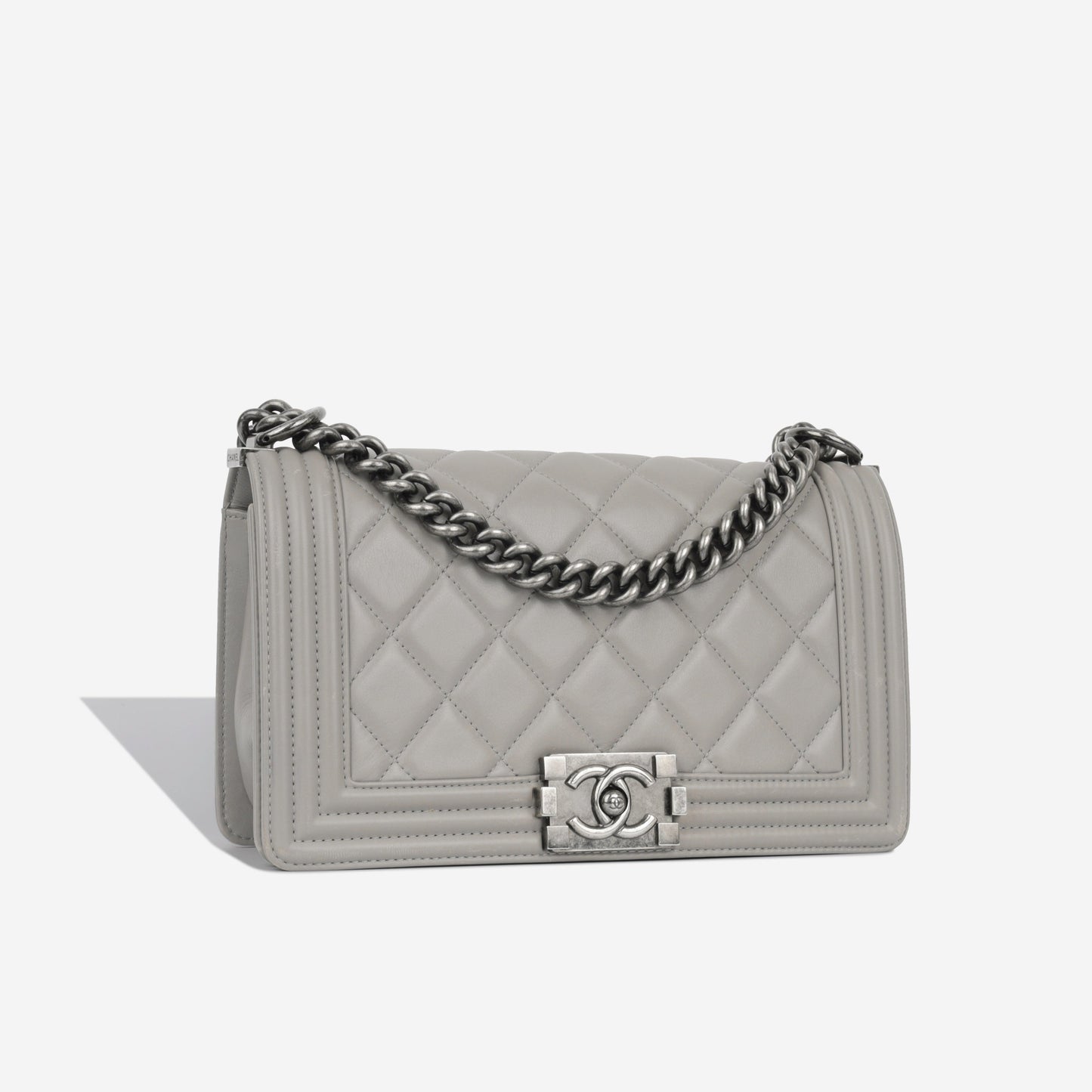 Chanel Boy Bag Lambskin Grey Shoulder Bag Lambskin