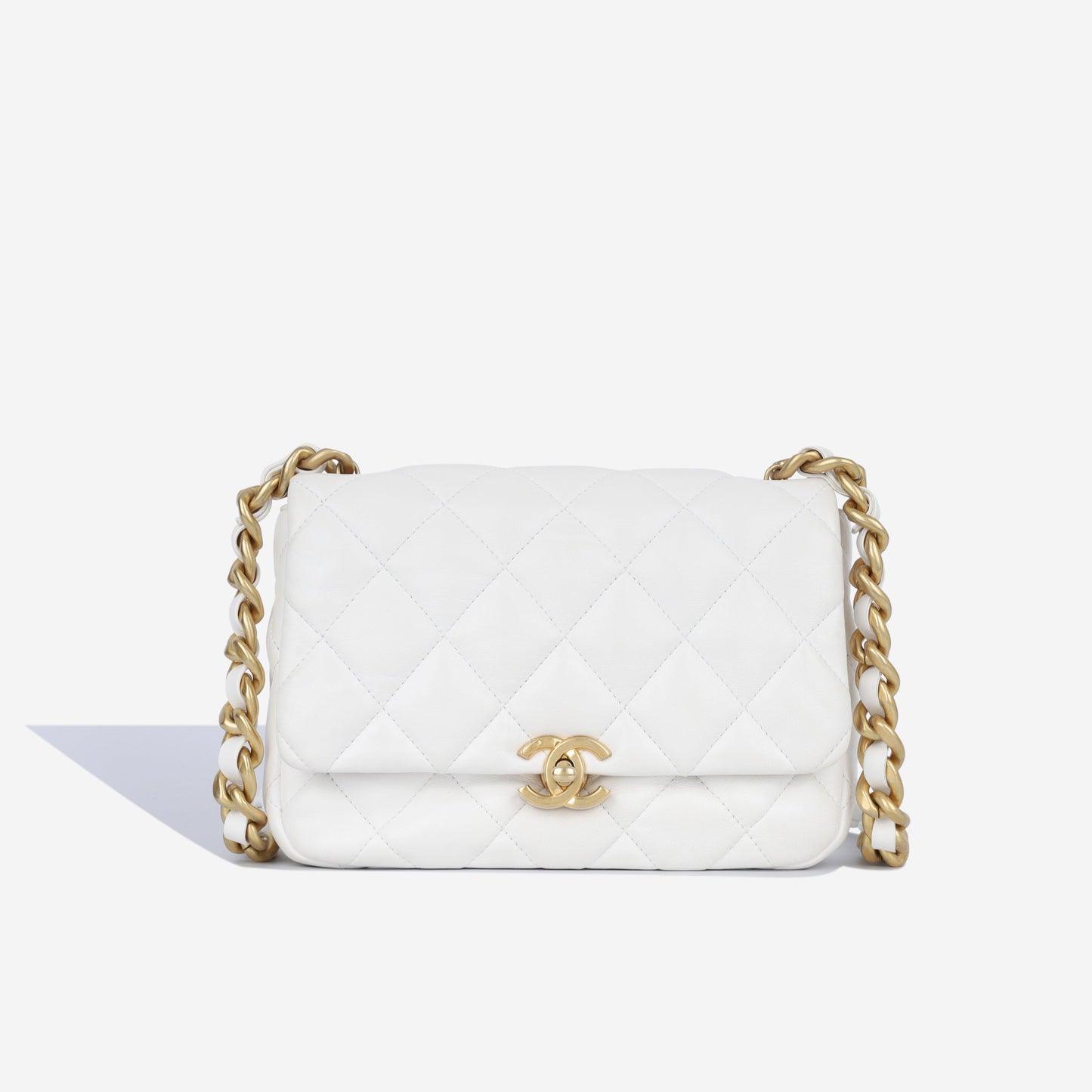Chanel Lacquered Chain Flap Bag - White Lambskin