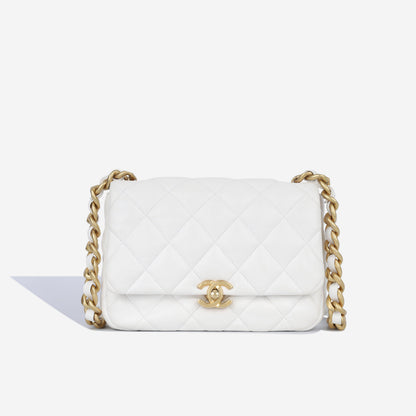 Chanel Lacquered Chain Flap Bag - White Lambskin