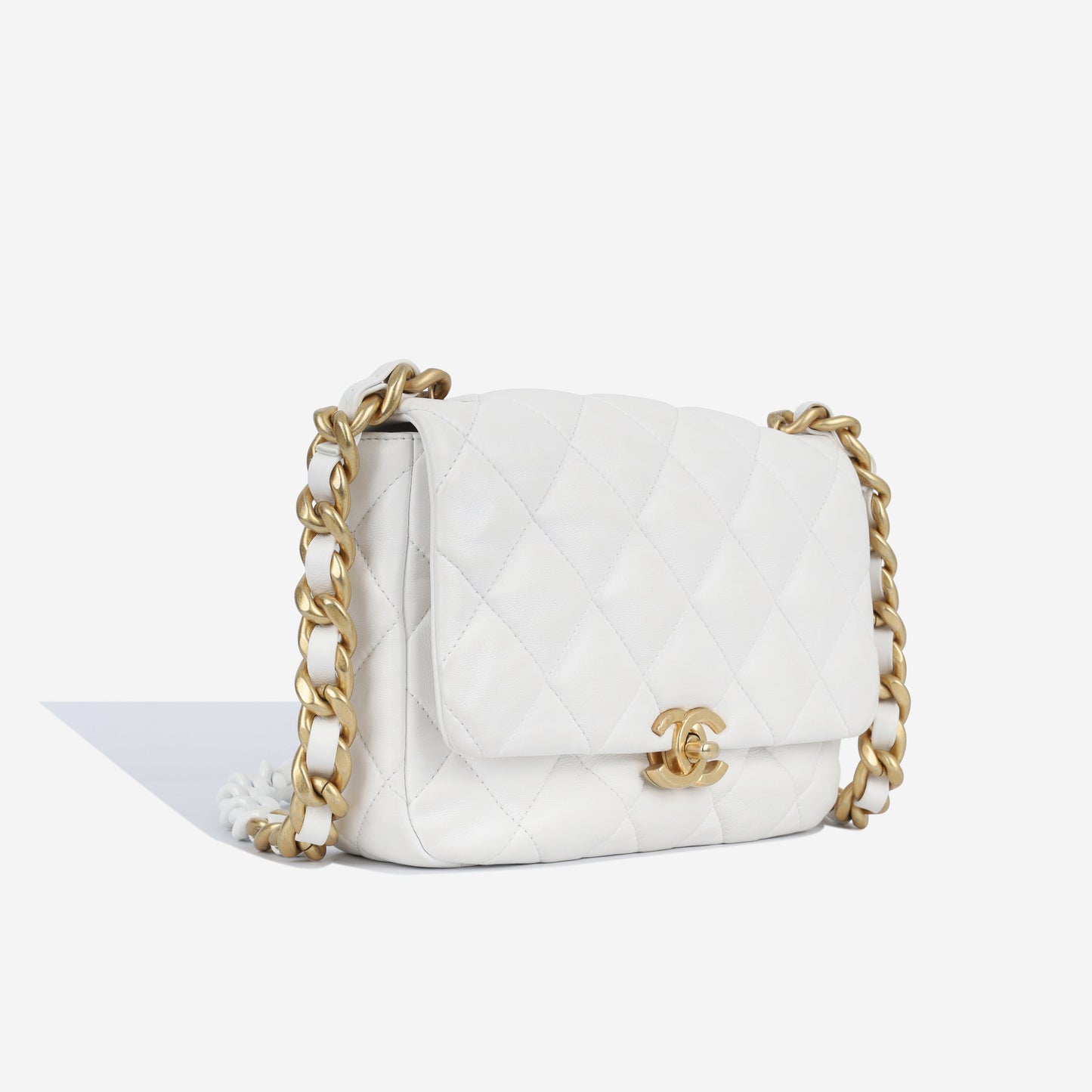 Chanel Lacquered Chain Flap Bag - White Lambskin