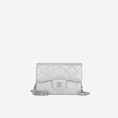 Chanel Lambskin Silver Handbag Lambskin