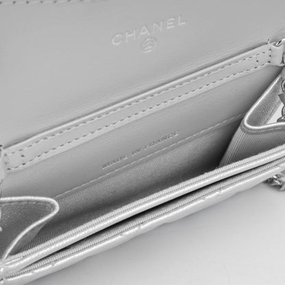 Chanel Lambskin Silver Handbag Lambskin
