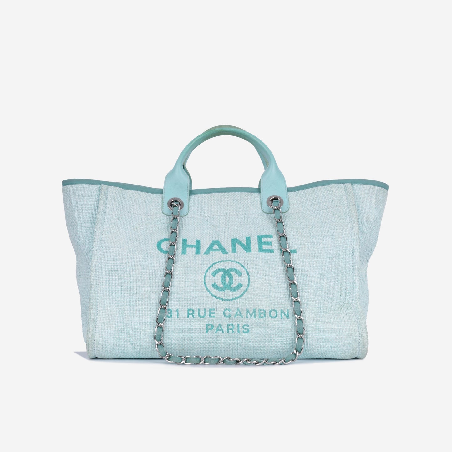 Chanel Deauville Calfskin Silver Tote Bag