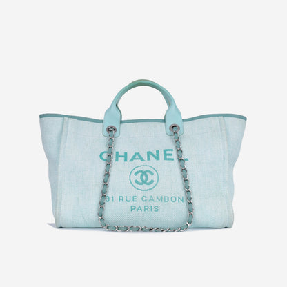 Chanel Deauville Calfskin Silver Tote Bag