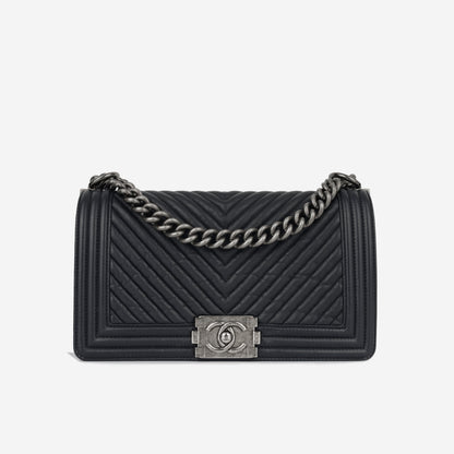 Chanel Boy Bag Calfskin Silver Shoulder Bag