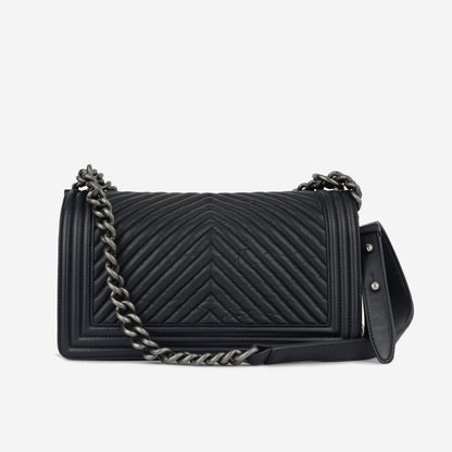 Chanel Boy Bag Calfskin Silver Shoulder Bag