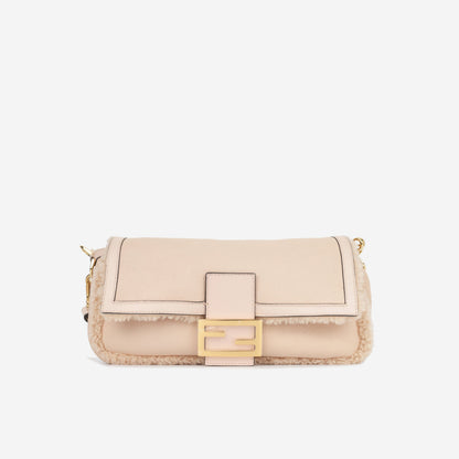Fendi Baguette Suede Beige Shoulder Bag