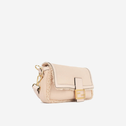 Fendi Baguette Suede Beige Shoulder Bag