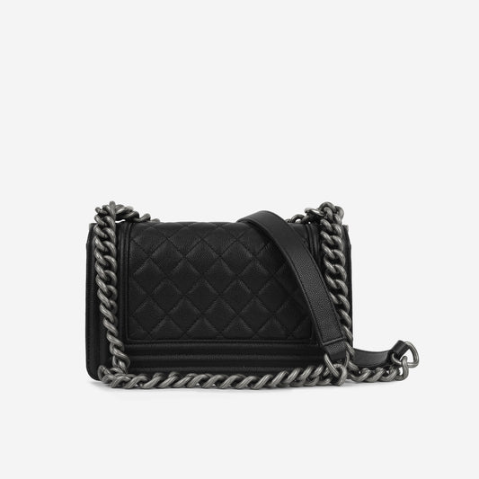 Chanel Boy Bag Lambskin Black Shoulder Bag Style 19