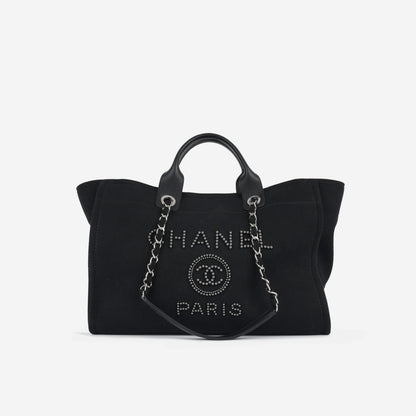 Chanel Deauville Lambskin Black Tote Bag Style 4