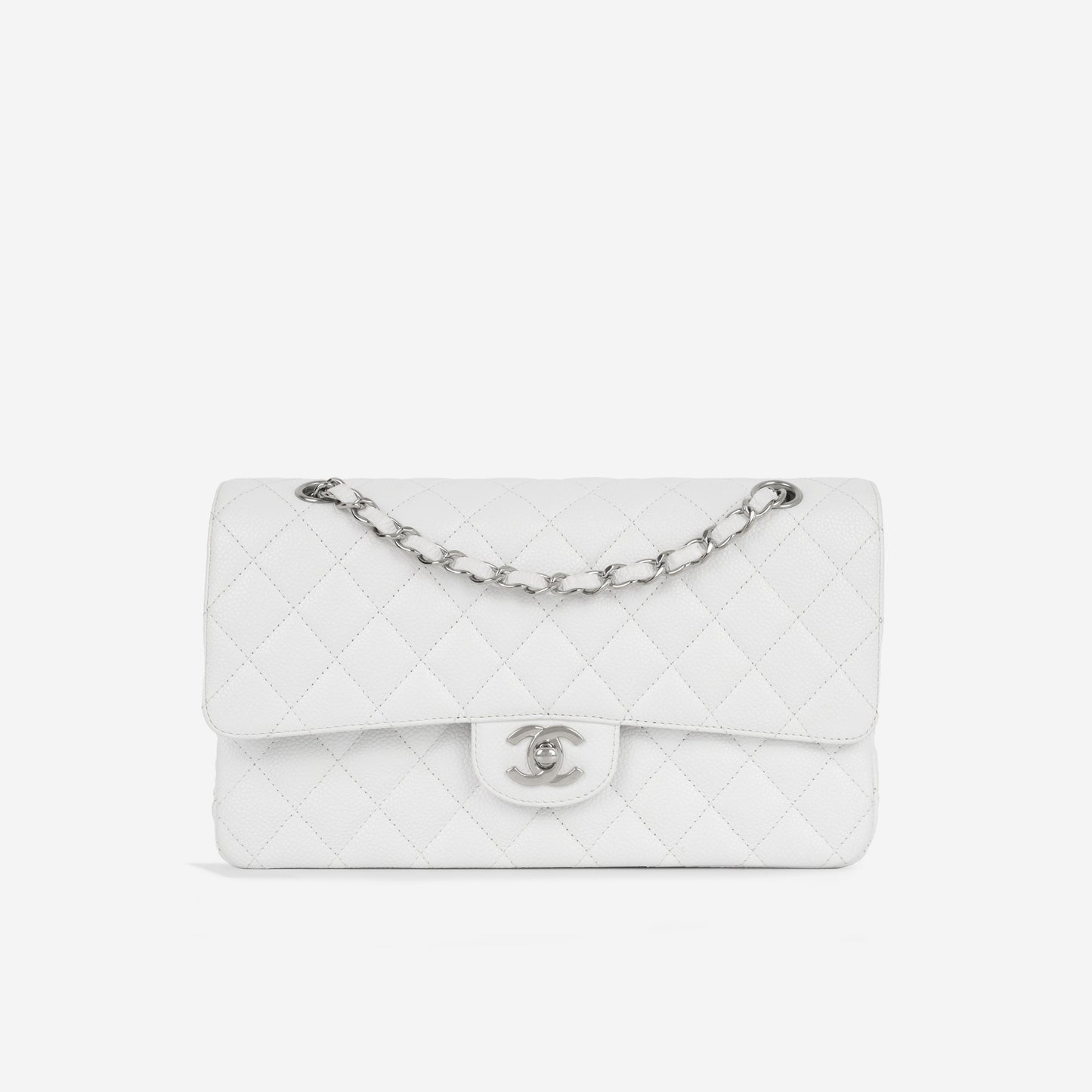Chanel Classic Flap Lambskin Silver Shoulder Bag Style 35